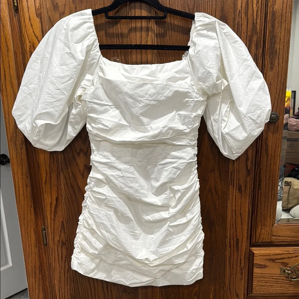 White Puff Sleeve Mini Dress - Picture 1 of 2